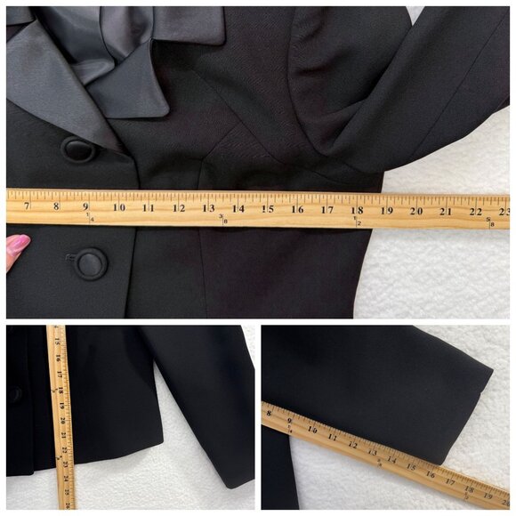 VTG Y2K Atrium 2 Piece Black Skirt Suit Satin Collar Career Whimsigoth Size 8 - Picture 10 of 16